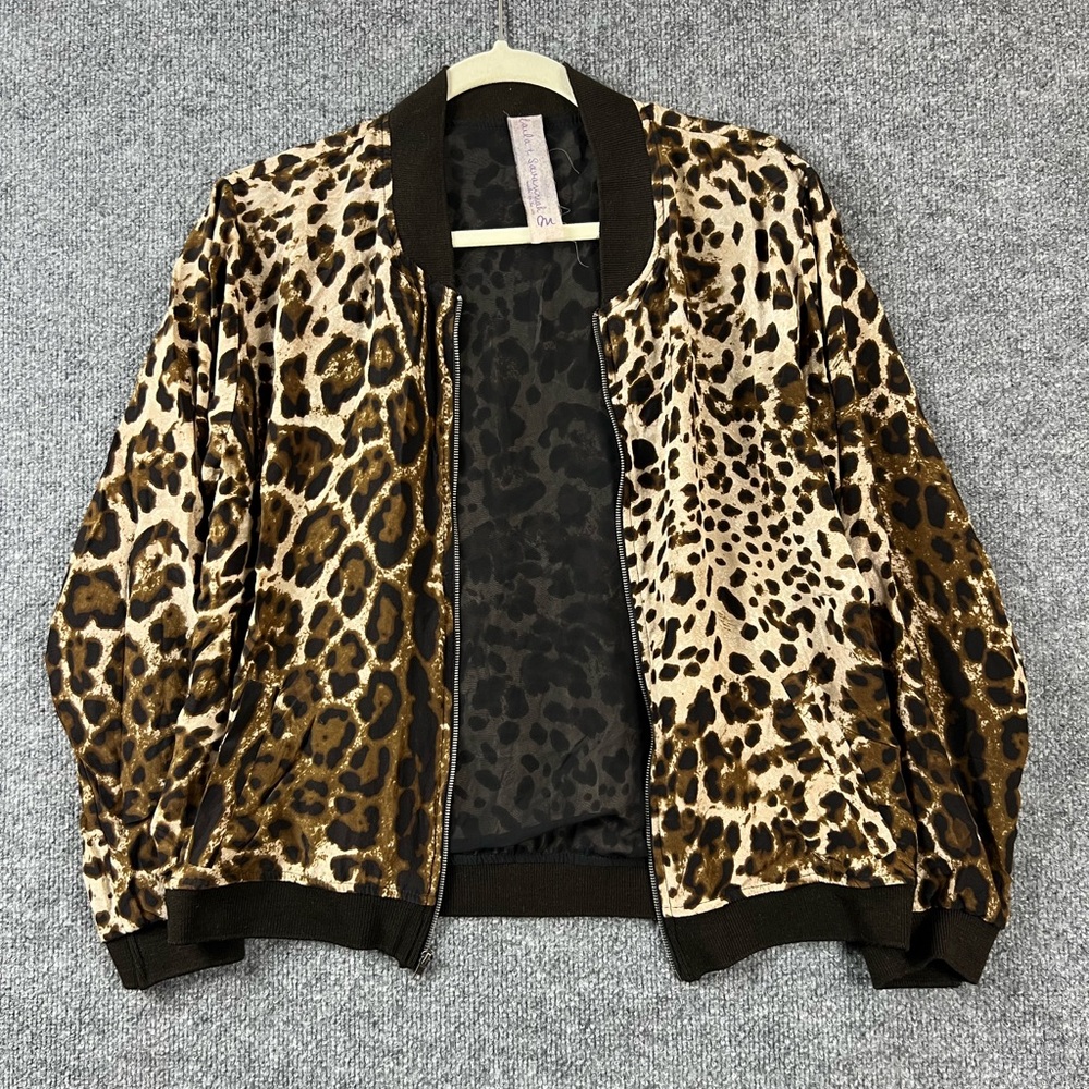 Laila & Savannah Leopard Print 100% Silk Bomber J… - image 2